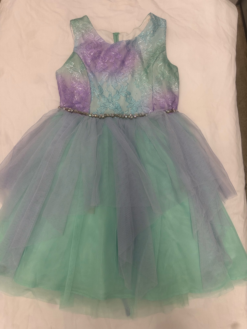 Girls' Lavender and Seafoam Tulle Party Dress with Beaded Waist